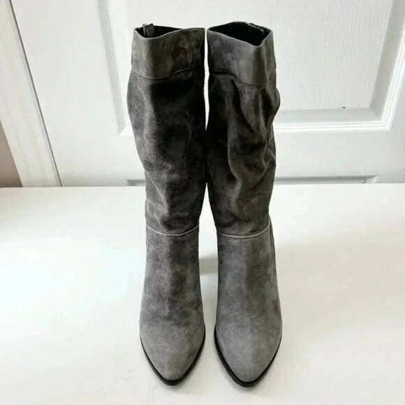 Grey Suede Boots Mid Calf Block Heel Slouch Boot Boho Size EU 38 NEW IN BOX - Picture 4 of 16